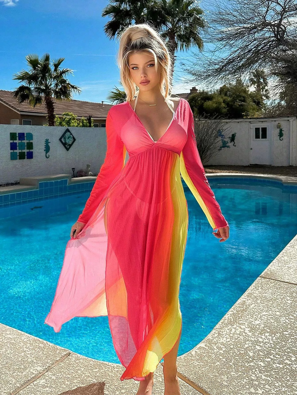 ZARA Sexy Sheer Gradient Island Style Sun Protection Maxi Dress
